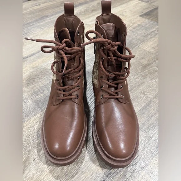 Coach City Sole Side Zip Lace Up Monogram Signature C Boots- Brown, Men’s 8D - Picture 2 of 12